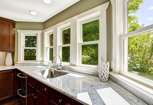 Overlooking kitchen windows in a nice home