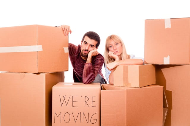 Stressed couple moving cross-country