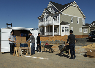 Use portable storage containers as a mobile contractor workshop