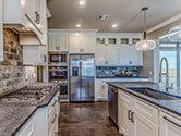 View of a modern home's large kitchen space