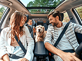 A family is in their car preparing to embark on a cross-country trip